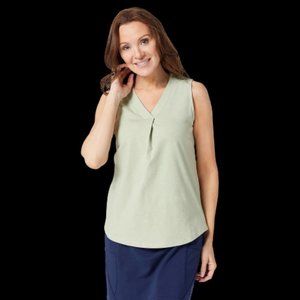 Denim & Co. Essentials Textured Knit Tank w/ Front Pleat Desert Sage Choose Size